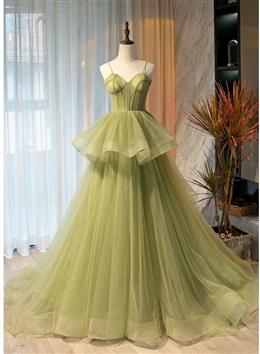 Picture of Pretty Light Green Tulle Layers Ball Gown Wedding Party Dresses, Long Evening Dresses Prom Dresses